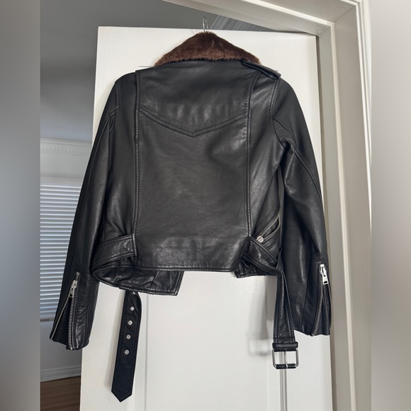 ALLSAINTS Rigby Lux Leather Biker Jacket w/ detachable faux fur collar, size 2 - Picture 2 of 11